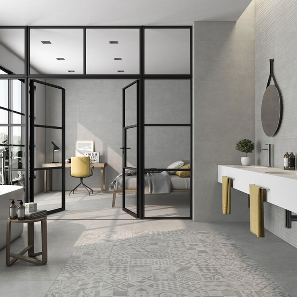 Casa de banho com pavimento Tanum Ash 60x60