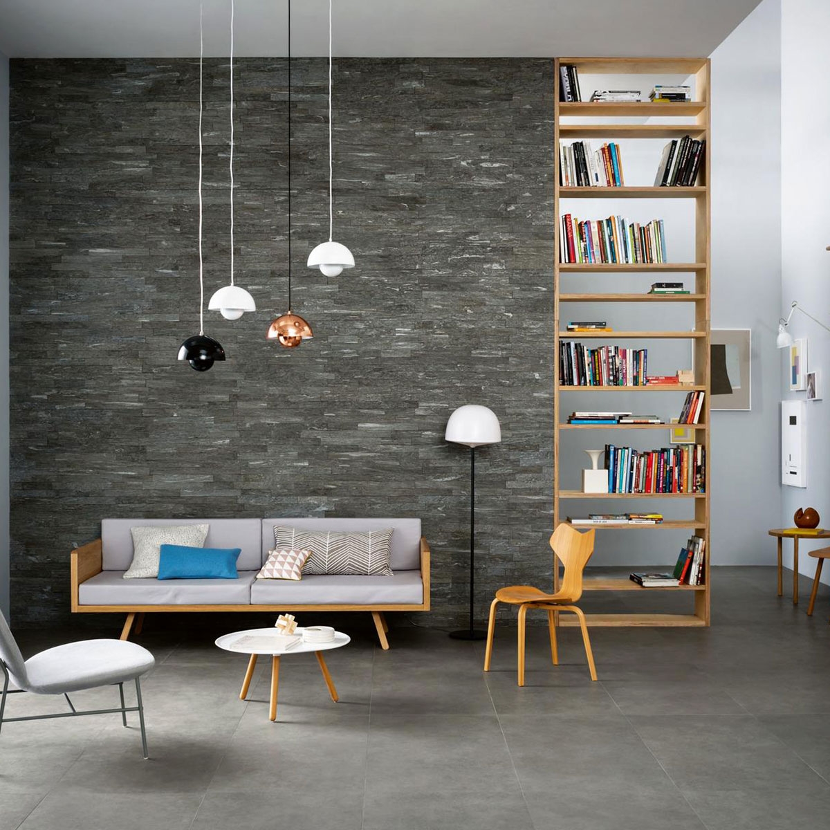 Interior com piso Mystone Silverstone Antracite 60x120 (Box 1.44m2)