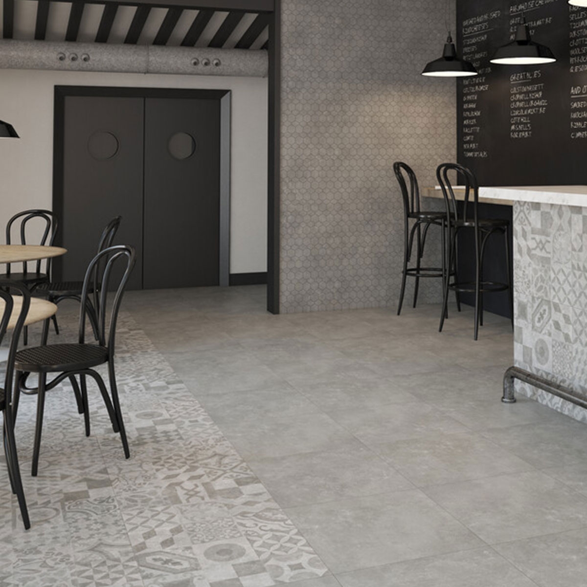 Interior con pavimento Tanum Torp Gris 60x60