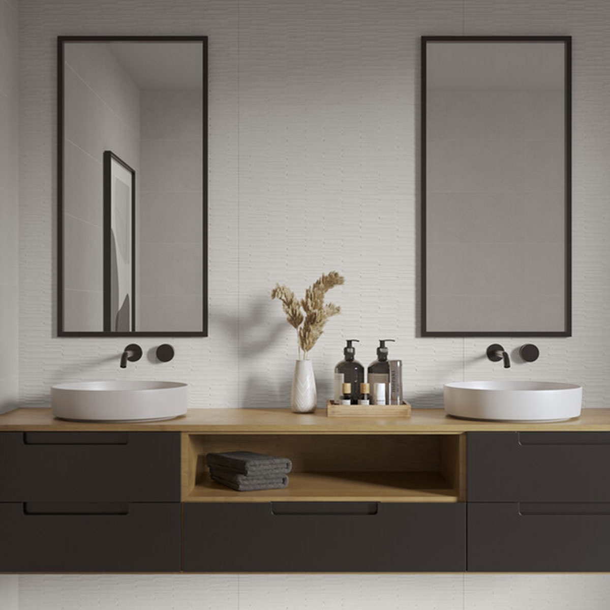 Casa de banho com revestimento Porter Kind Greige 30x75