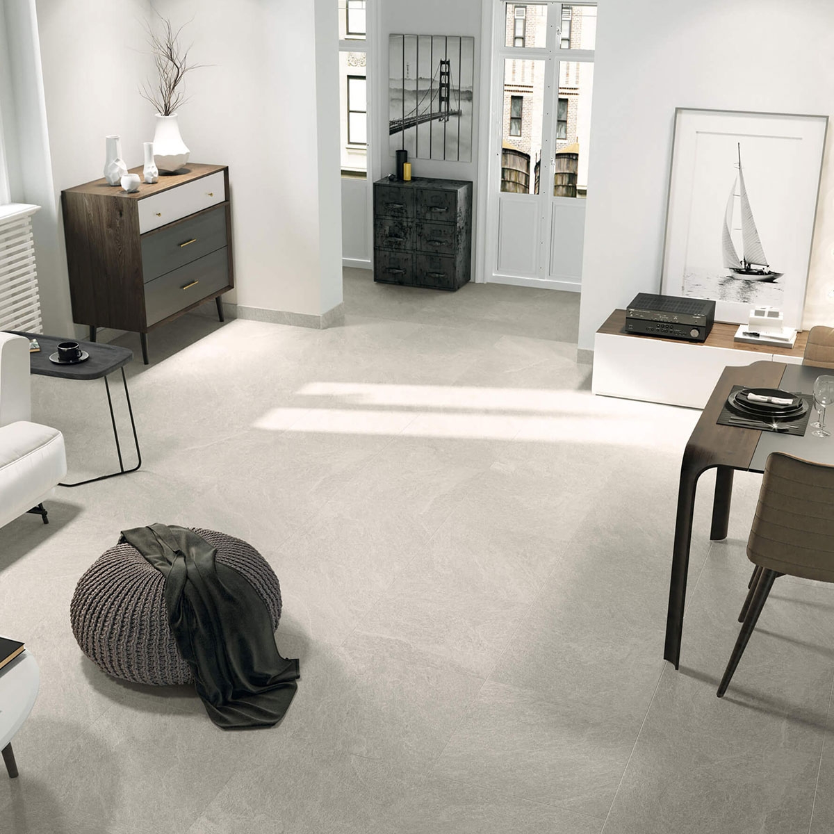 Sala con pavimento Viena 5045 Gris 50x50