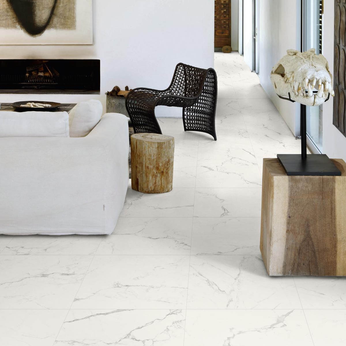 Sala con Pavimento Marbleplay Statuarietto 60x60