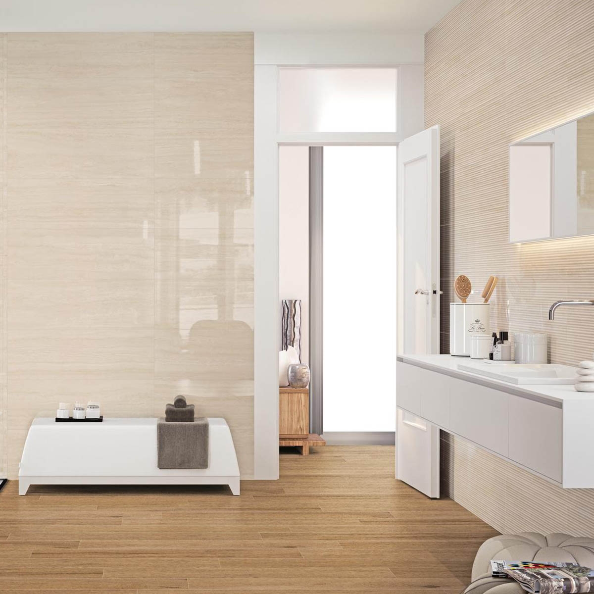 Bathroom with Marbleplay Travertine Coating 30x90