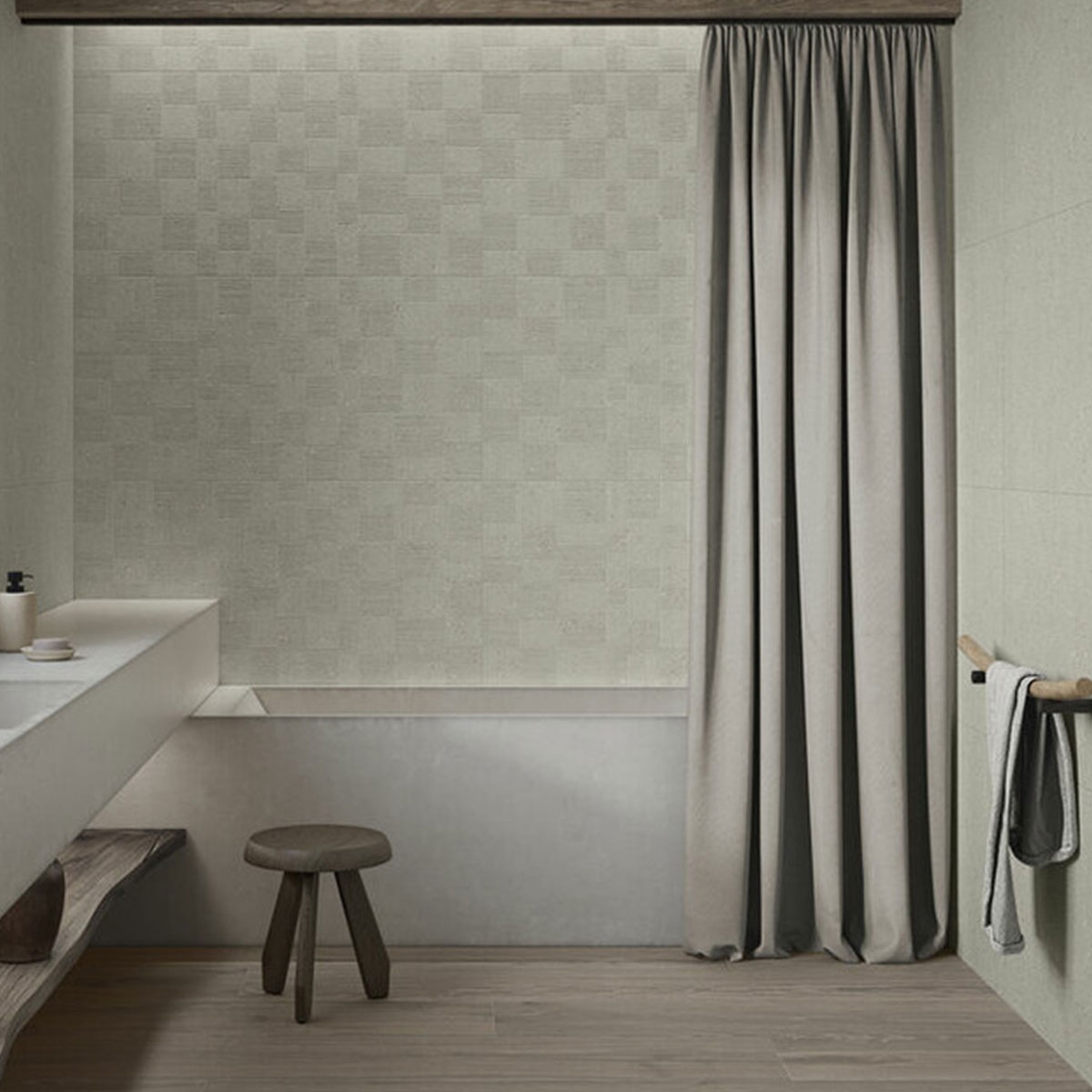 Casa de banho com revestimento Kenzo Till Ivory 60x120