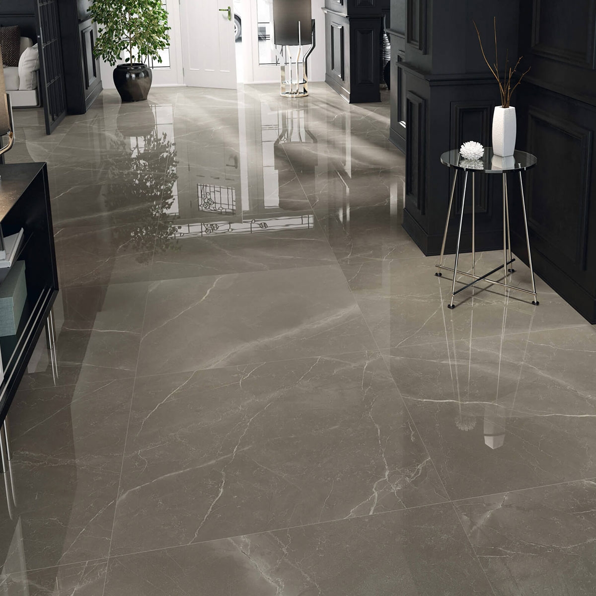 Interior con pavimento Venecia 1804 Gris 98x98