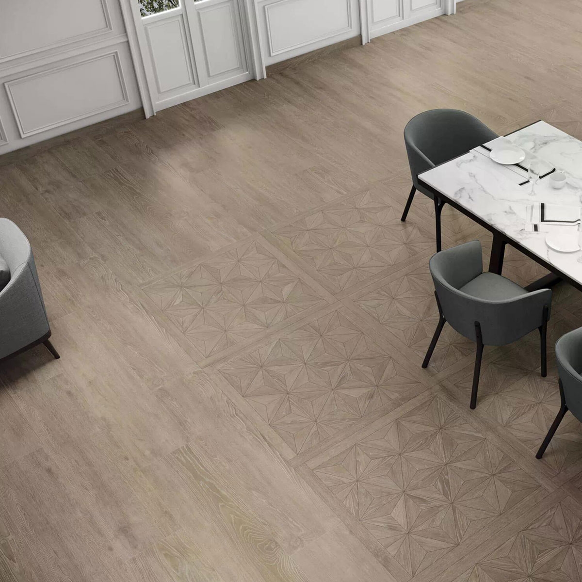 Interior con pavimento Vancouver 1873 Oak 100x100