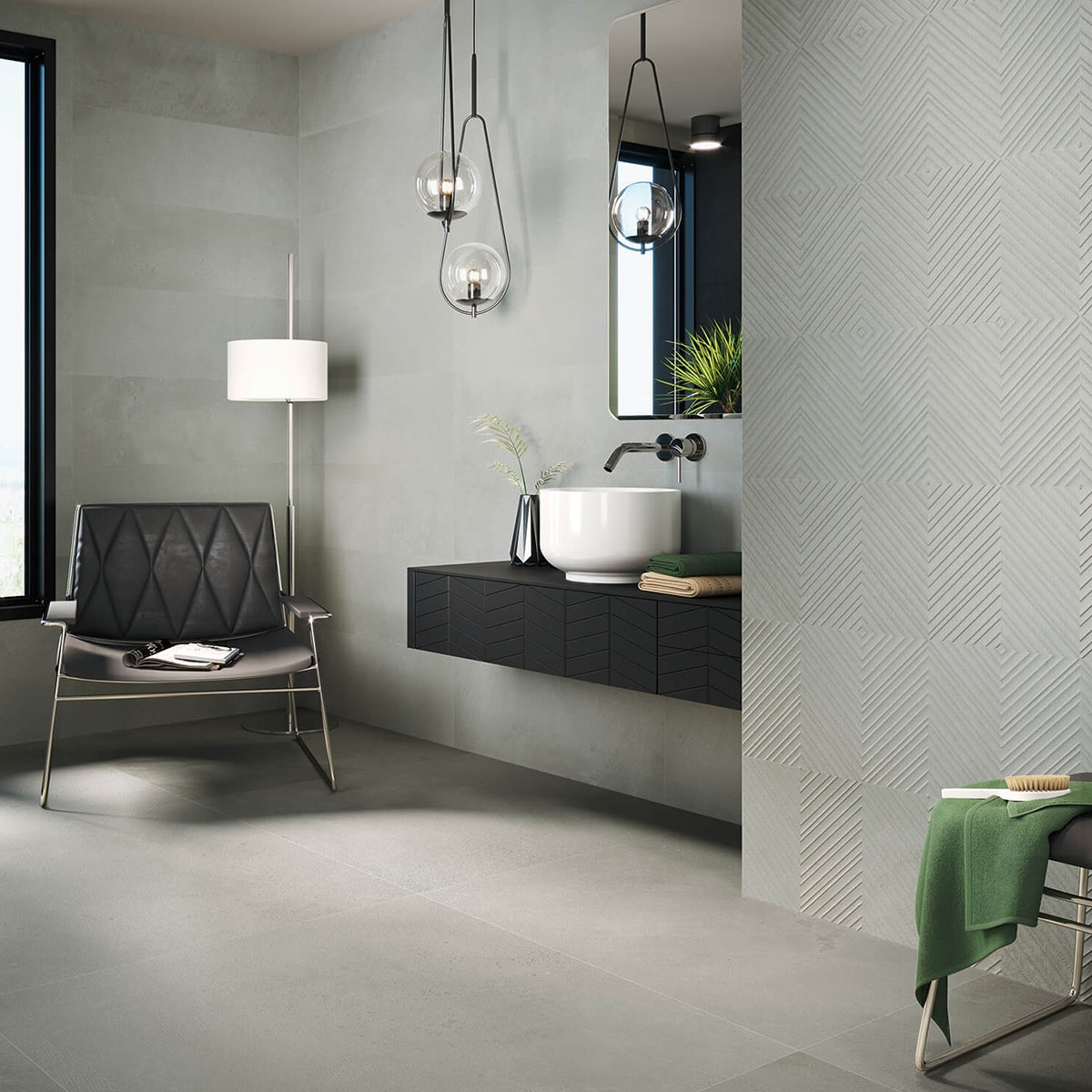 Bathroom with Tribeca 9528 Grey coating 30x90