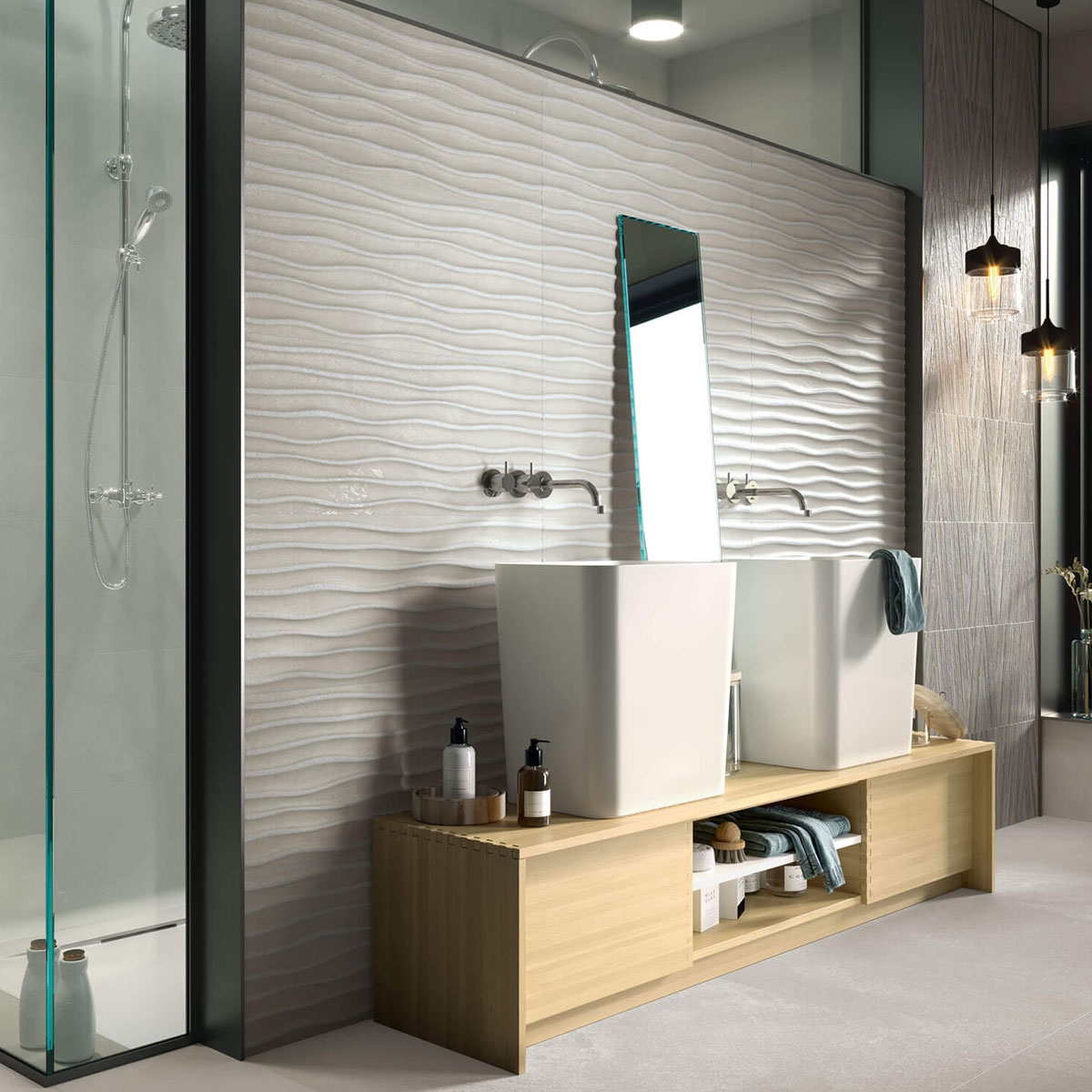 Salle de bain avec bardage Tribeca 8213 Relief Grey 33.3x80