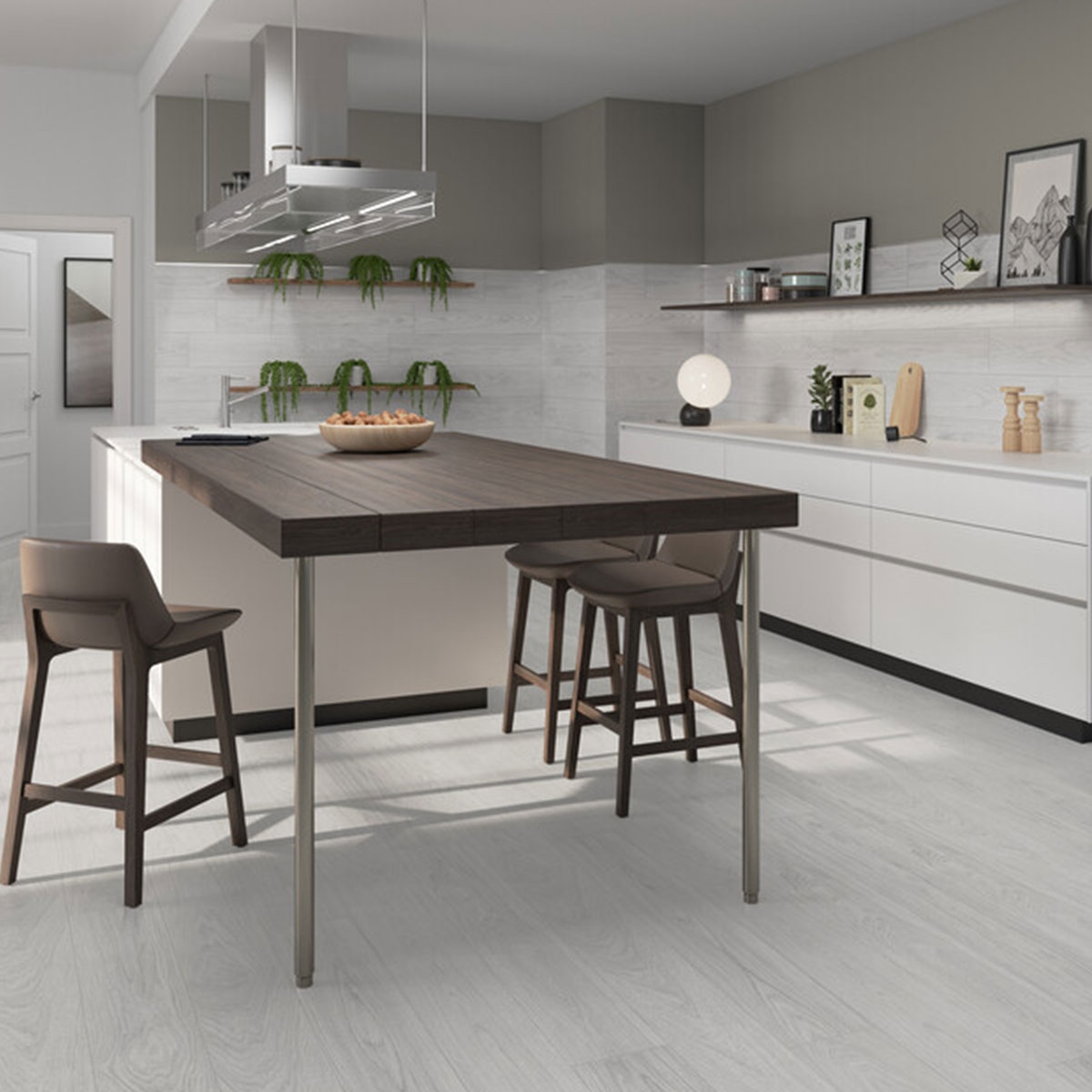 Interior con pavimento Nomad White Mate 20x120