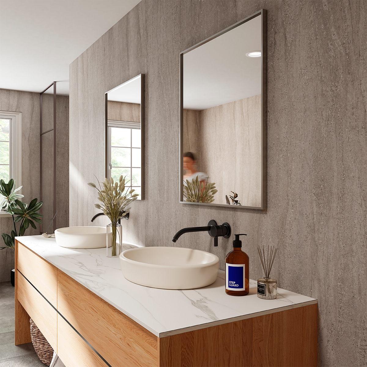 Salle de bain avec FastPanel Vibrant Travertin 280x60 (Boîte 6.72m2)