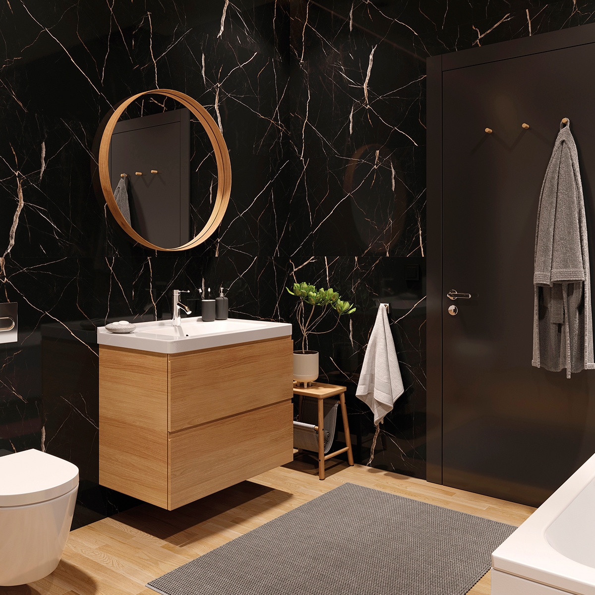 Bathroom with Spc Calacatta Black Vilo 60x120 (Box 2.88m2)