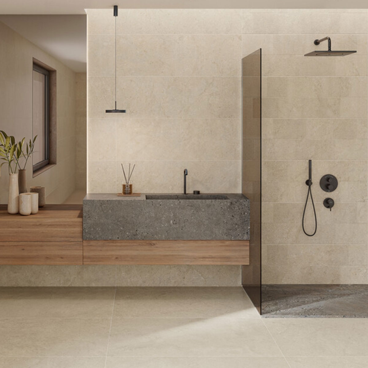 Salle de bain avec revêtement Evelyn Wall Cream 40x120