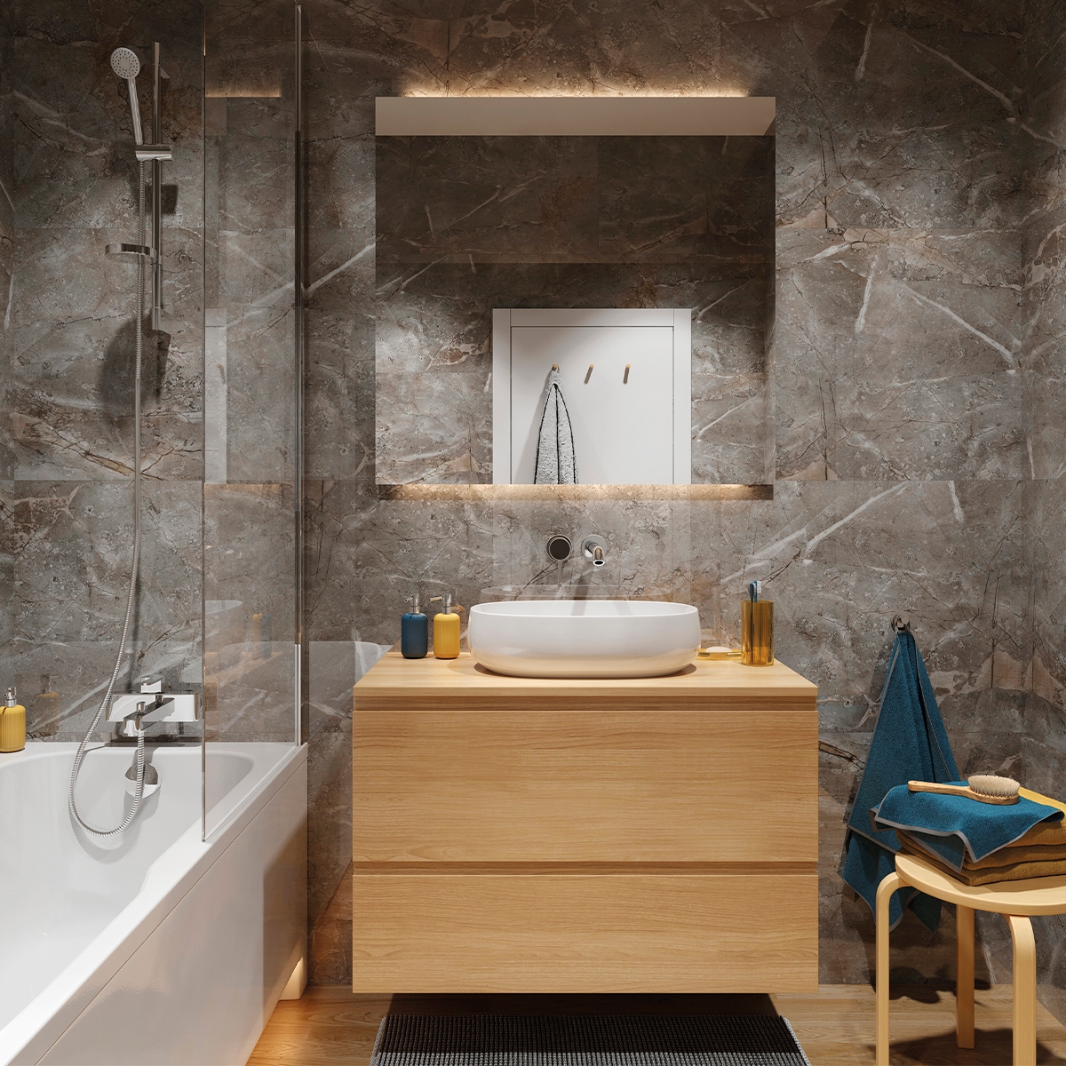 Salle de bain avec Spc Marble Skin Vilo 30x60 (Boîte 2.34m2)