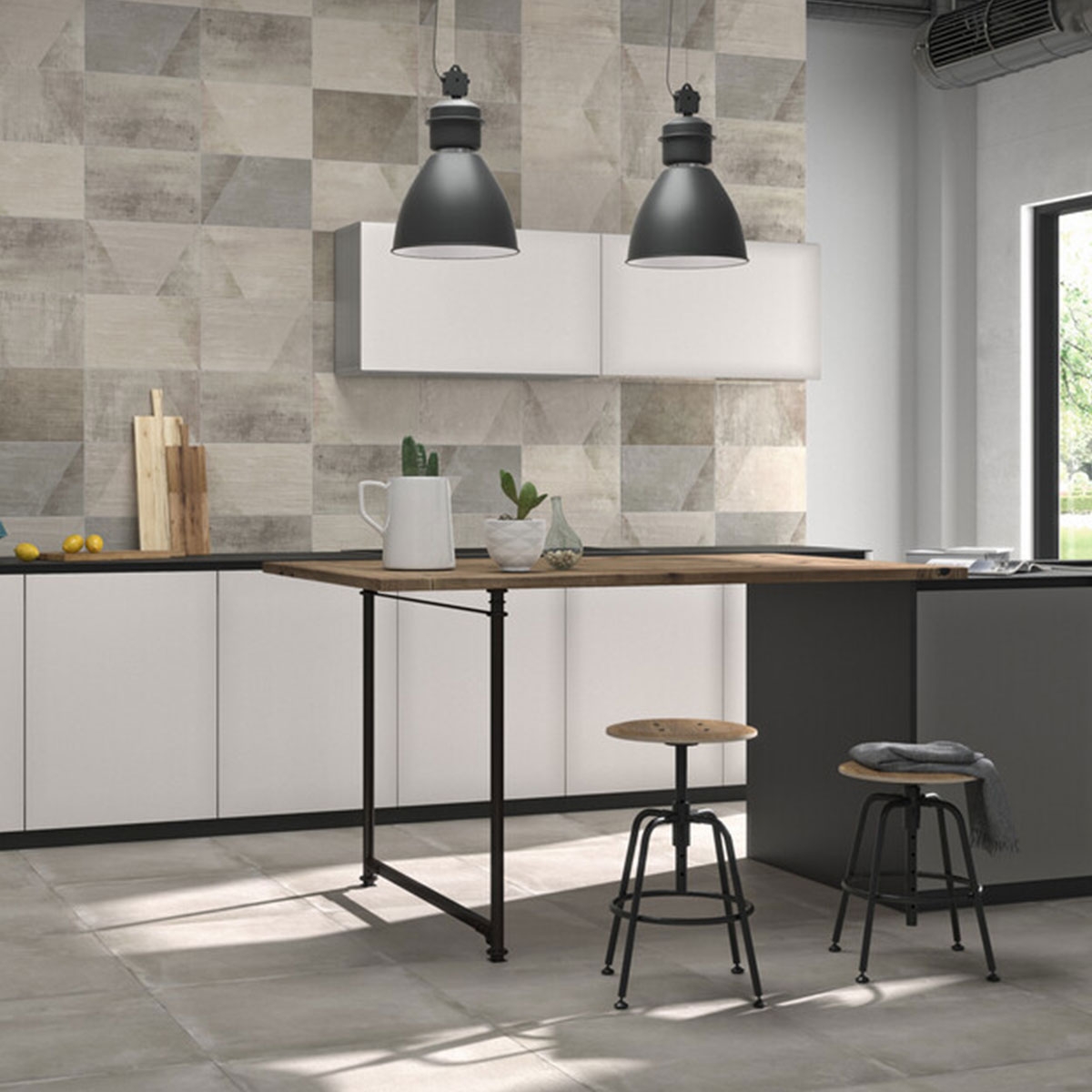 Interior con pavimento Powder Argent 60x60 (Caja 1.44m2)