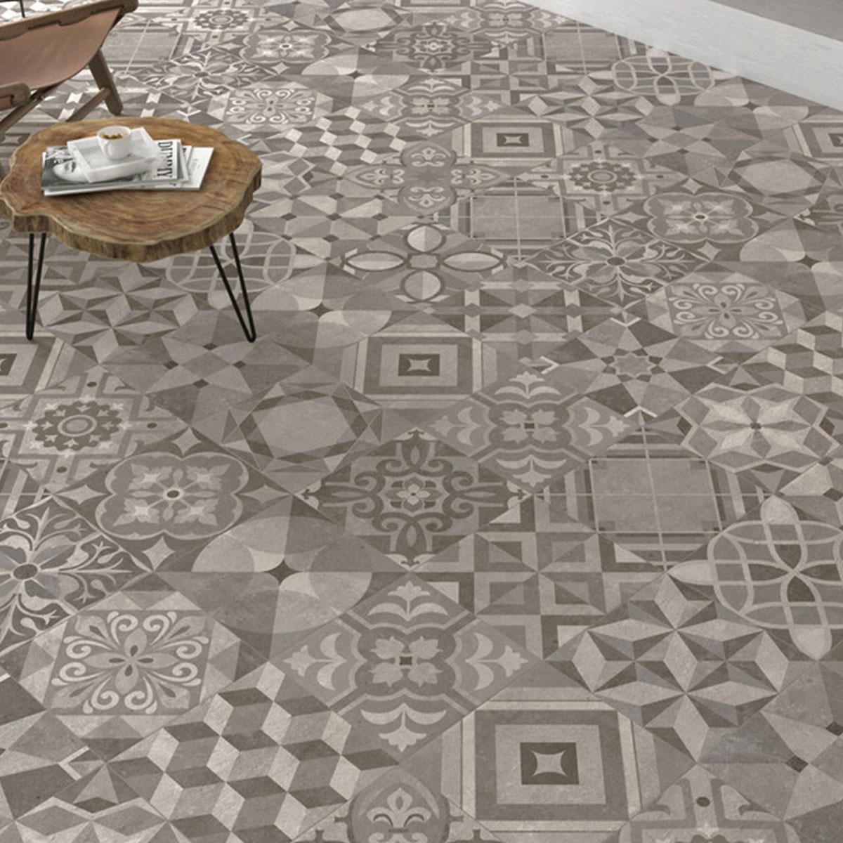 Interior con pavimento Powder Decor Warm 60x60