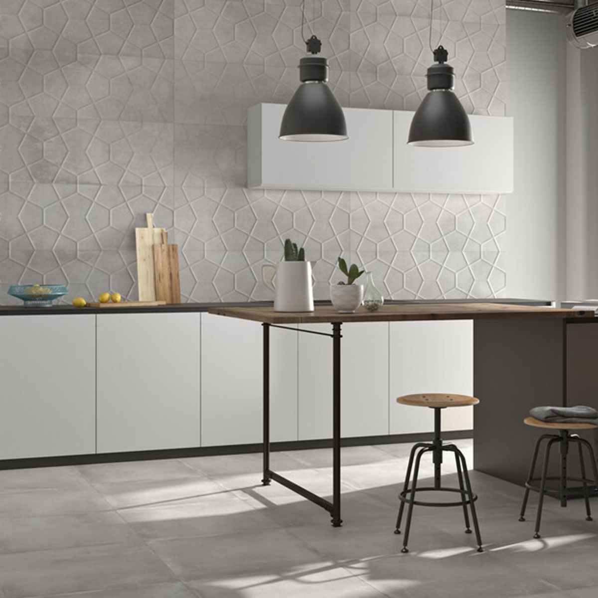 Interior con revestimiento Powder Nest Concrete 40x120