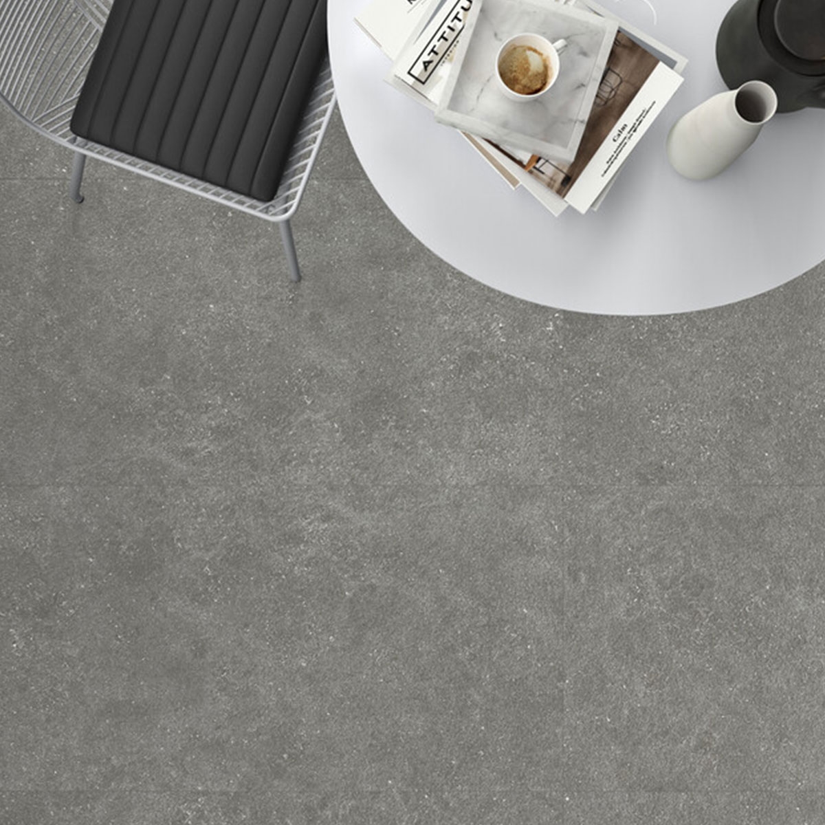 Ambiente con pavimento Kalksten Smoke 60x120