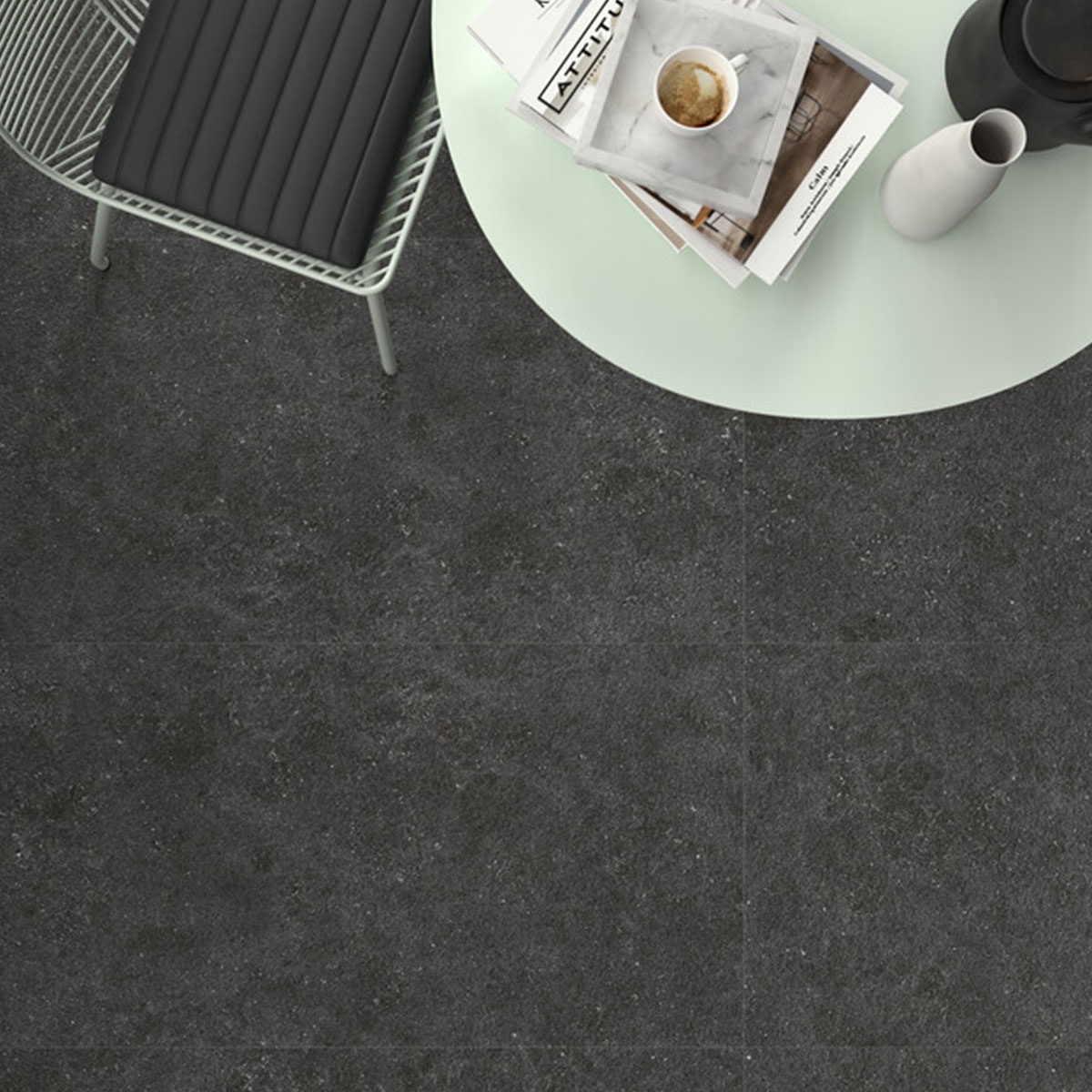 Ambiente con pavimento Kalksten Night 60x120