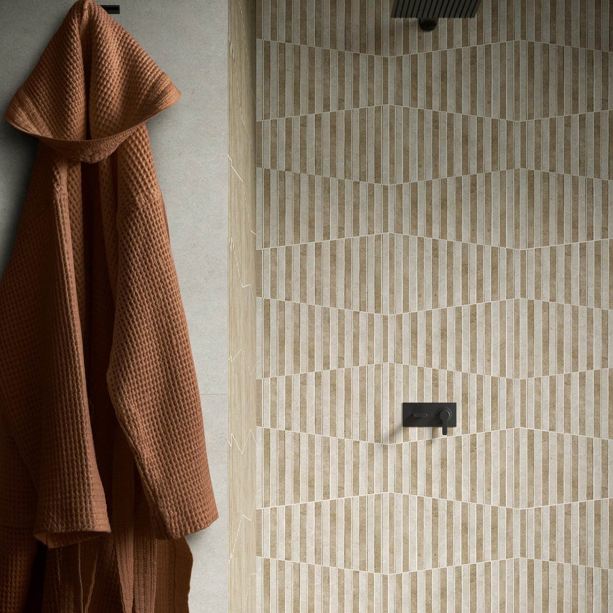 Bathroom with Mosaic Coating Module A+B Terratech Polvere 20x34