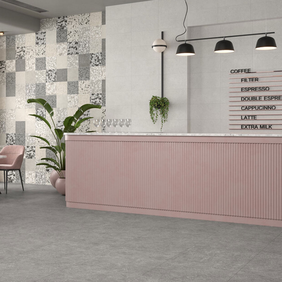 Interior com revestimento Kalksten Earth 25x75