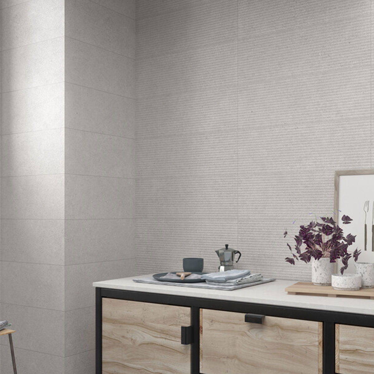 Baño con revestimiento Kalksten Earth 25x75