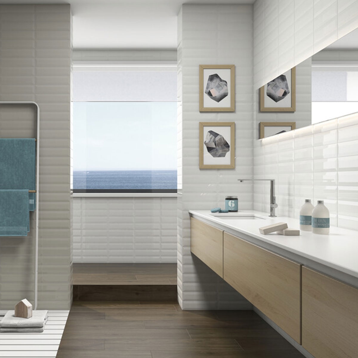 Baño con revestimiento Adana Bevel Bianco 7.5x30 (Caja 0.59m2)
