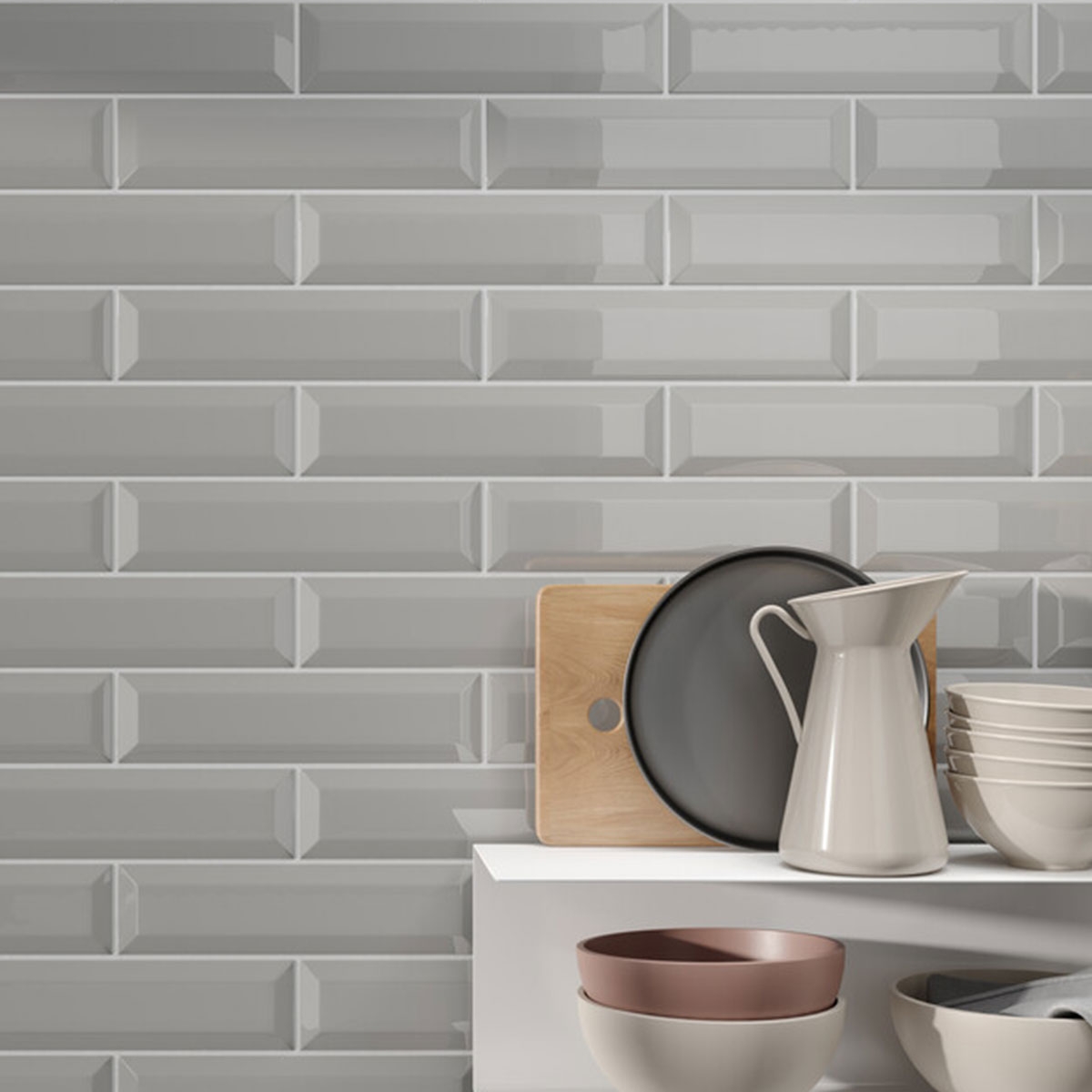 interior con revestimiento Adana Bevel Grigio 7.5x30