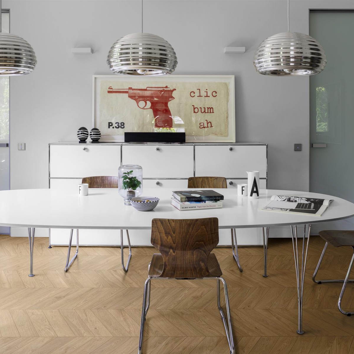 Comedor con Pavimento Vero Natural Chevron 11x54