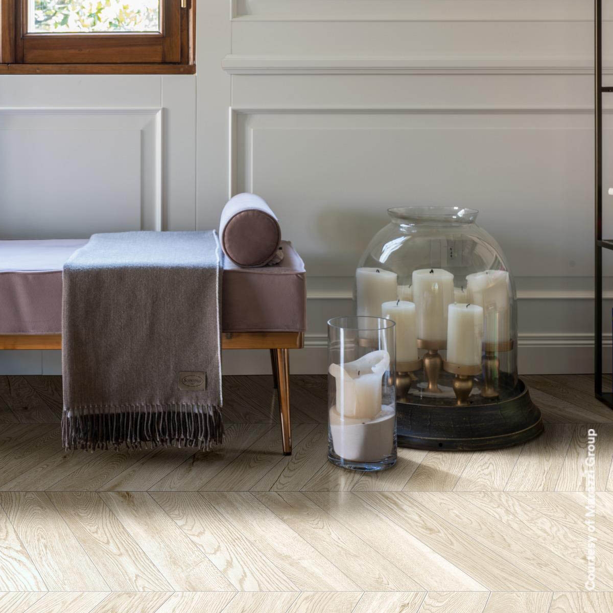 Interior con Pavimento Vero Betulla Chevron 11x54