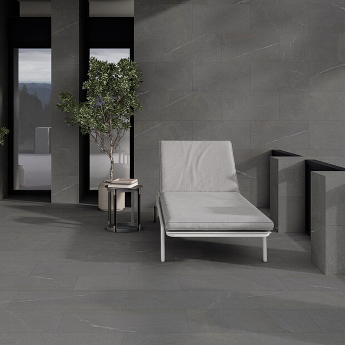 Exterior con pavimento y revestimiento Aiden Dark 30x60