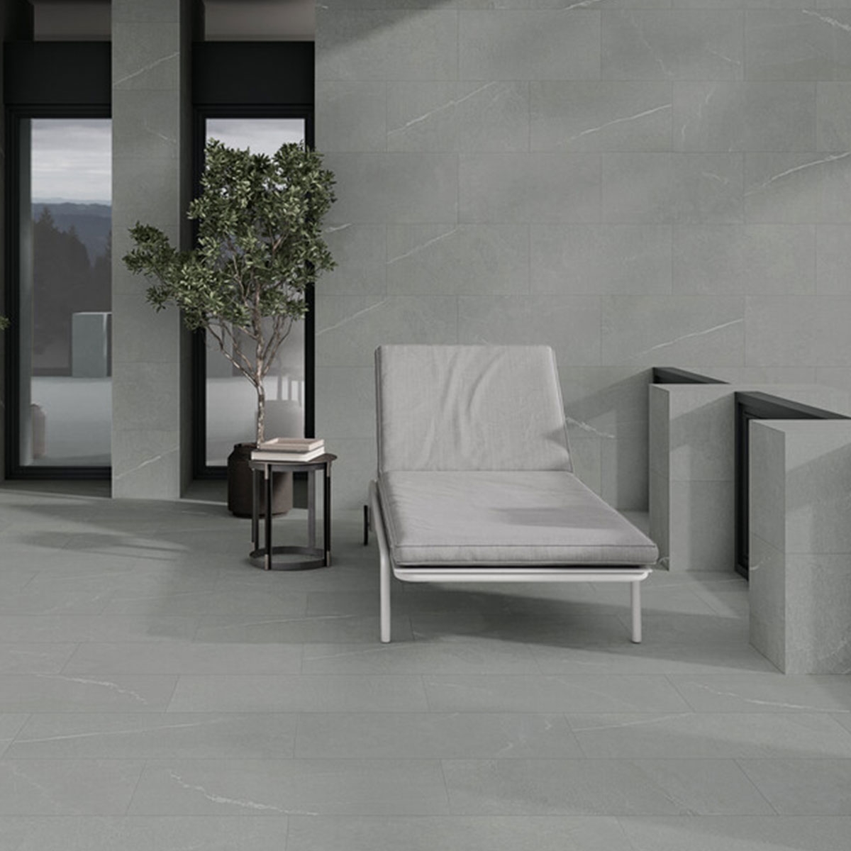 Exterior con pavimento y revestimiento Aiden Grey 30x60