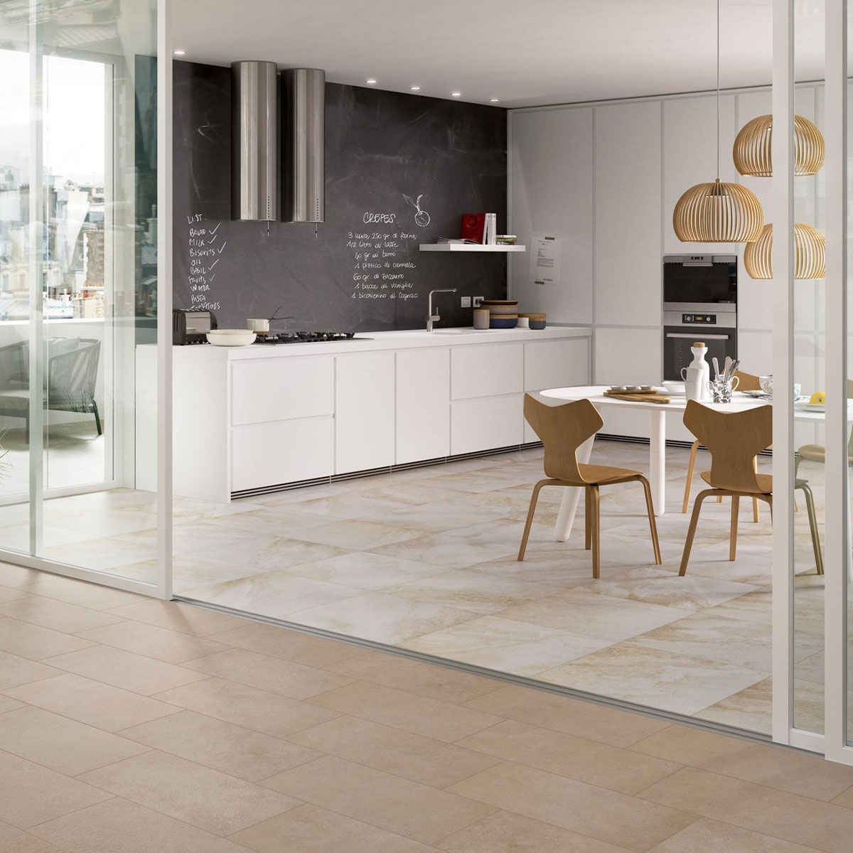 Cocina con Pavimento Mystone Quarzite Beige 60x60 (Caja 1,08m2)