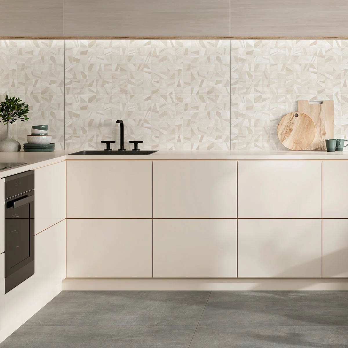 Cocina con Revestimiento Q Biblos Sand 40x120