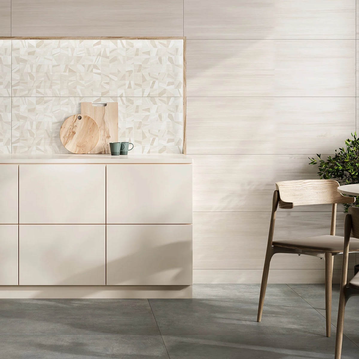 Cocina con Revestimiento Q Serene Sand 40x120