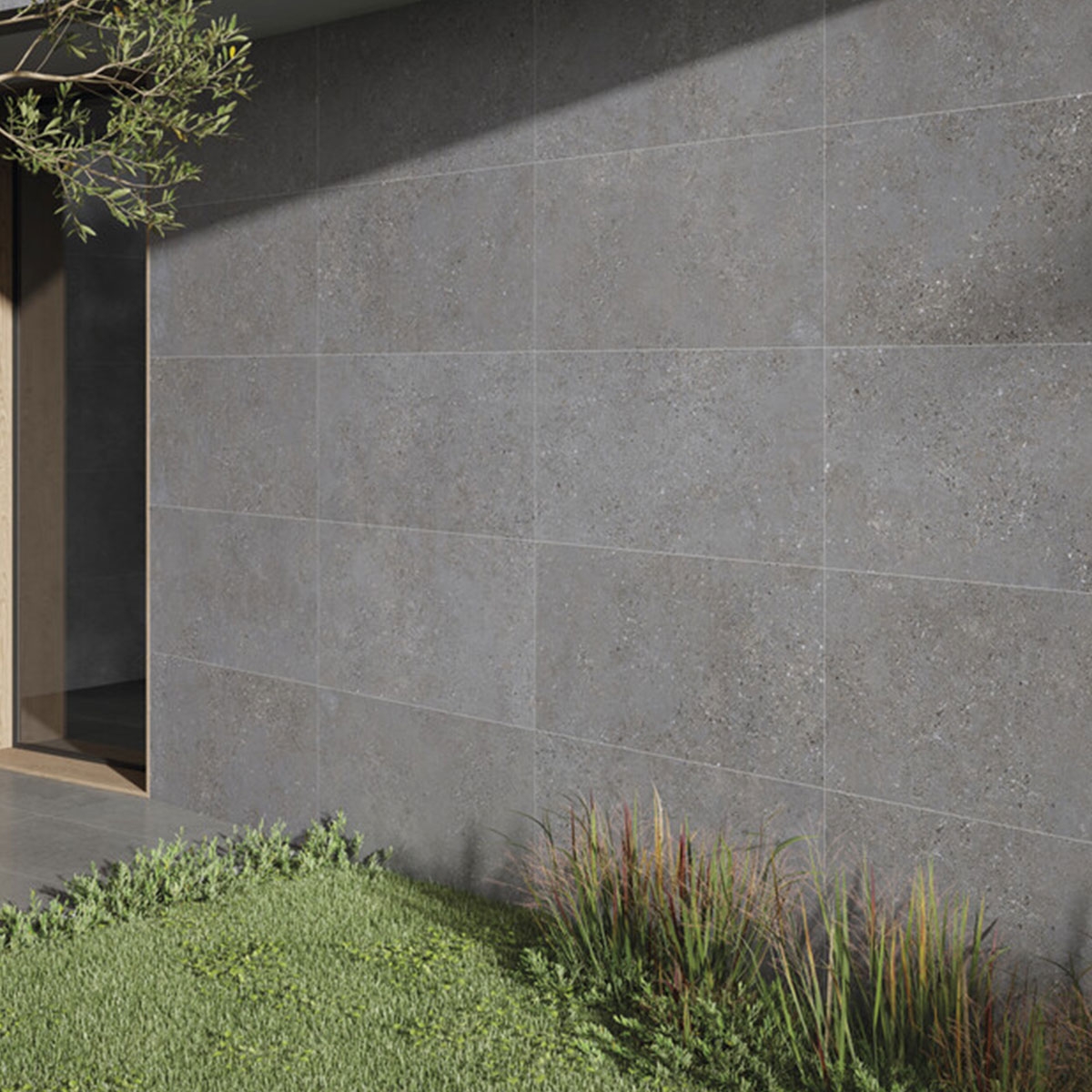 Fachada con revestimiento Astoria Max Dark 60x120