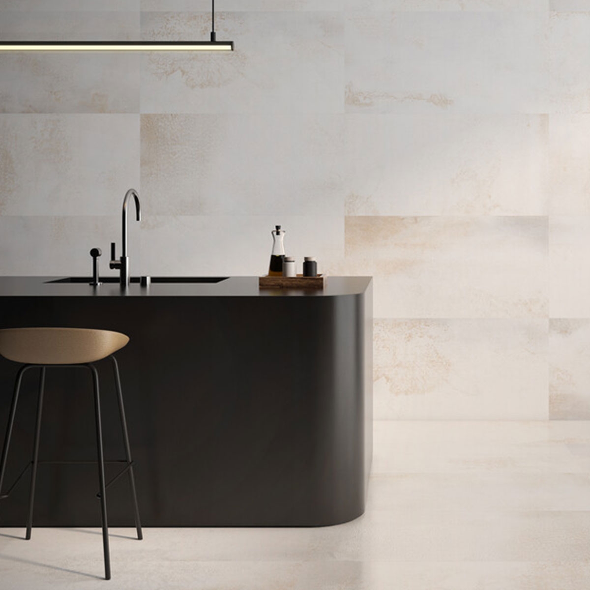 Interior con pavimento y revestimiento Aveyron Blanc 60x120