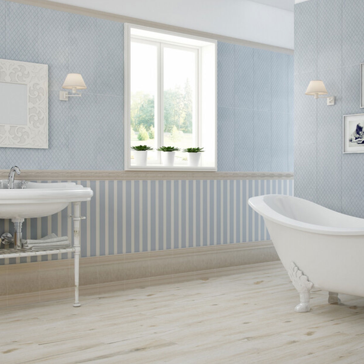 Baño con pavimento Balok Nieve 20x120