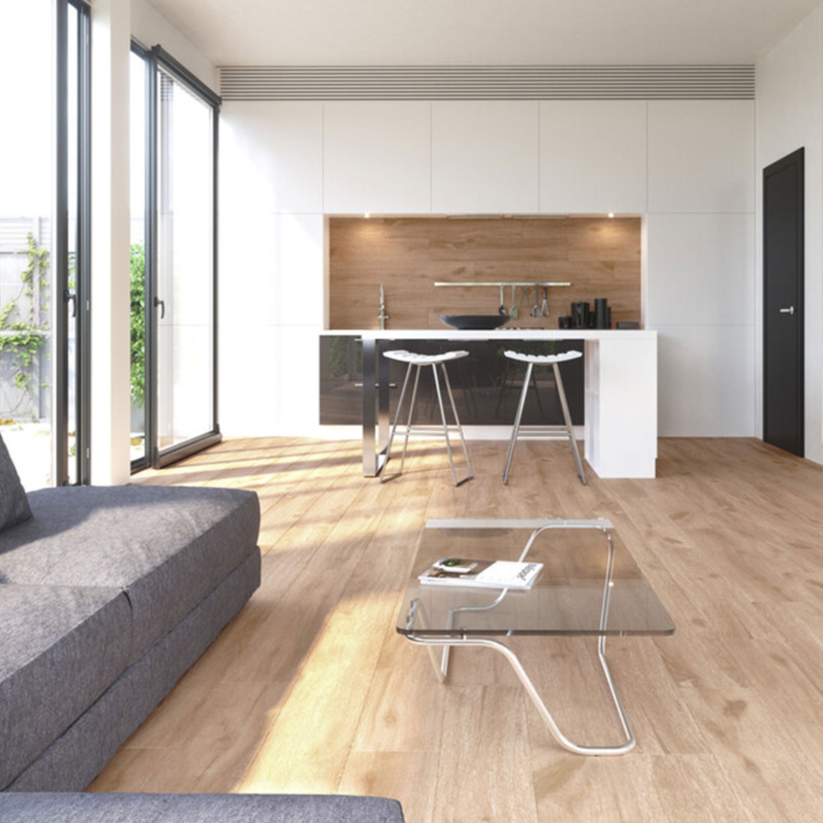 Interior con pavimento Balok Haya 20x120