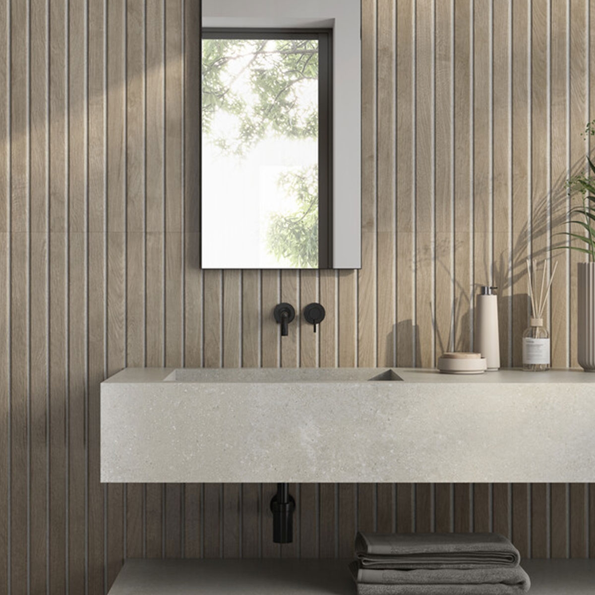 Baño con revestimiento Bari Aural Grey 60x120