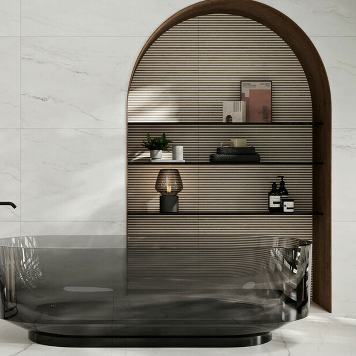 Baño con revestimiento Bari Slat White 60x120