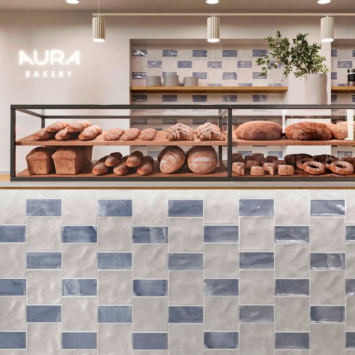 Panaderia con revestimiento Amalfi Blue Moon 15x45 (Caja 1,08m2)