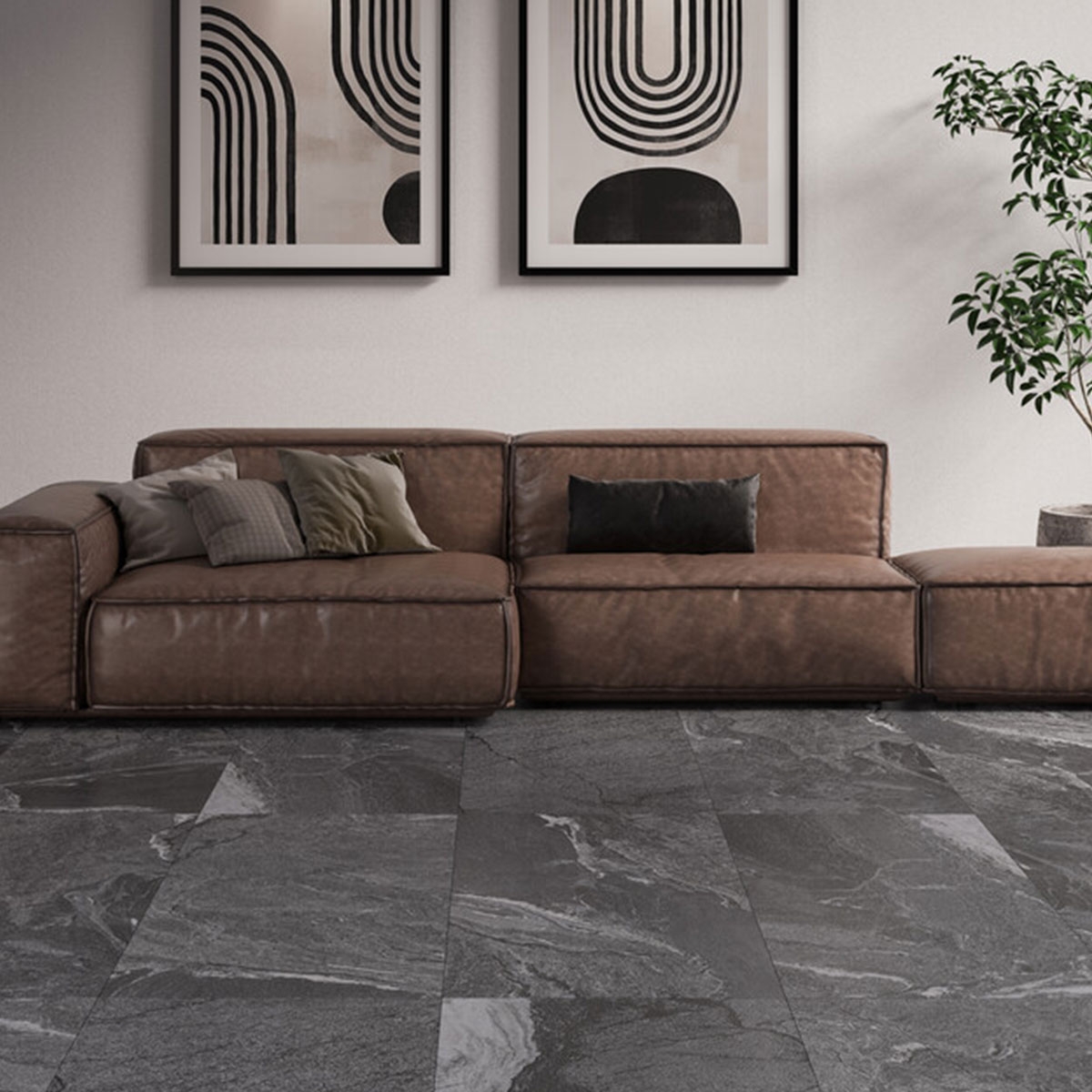 Interior con pavimento Brennero Dark 60x120