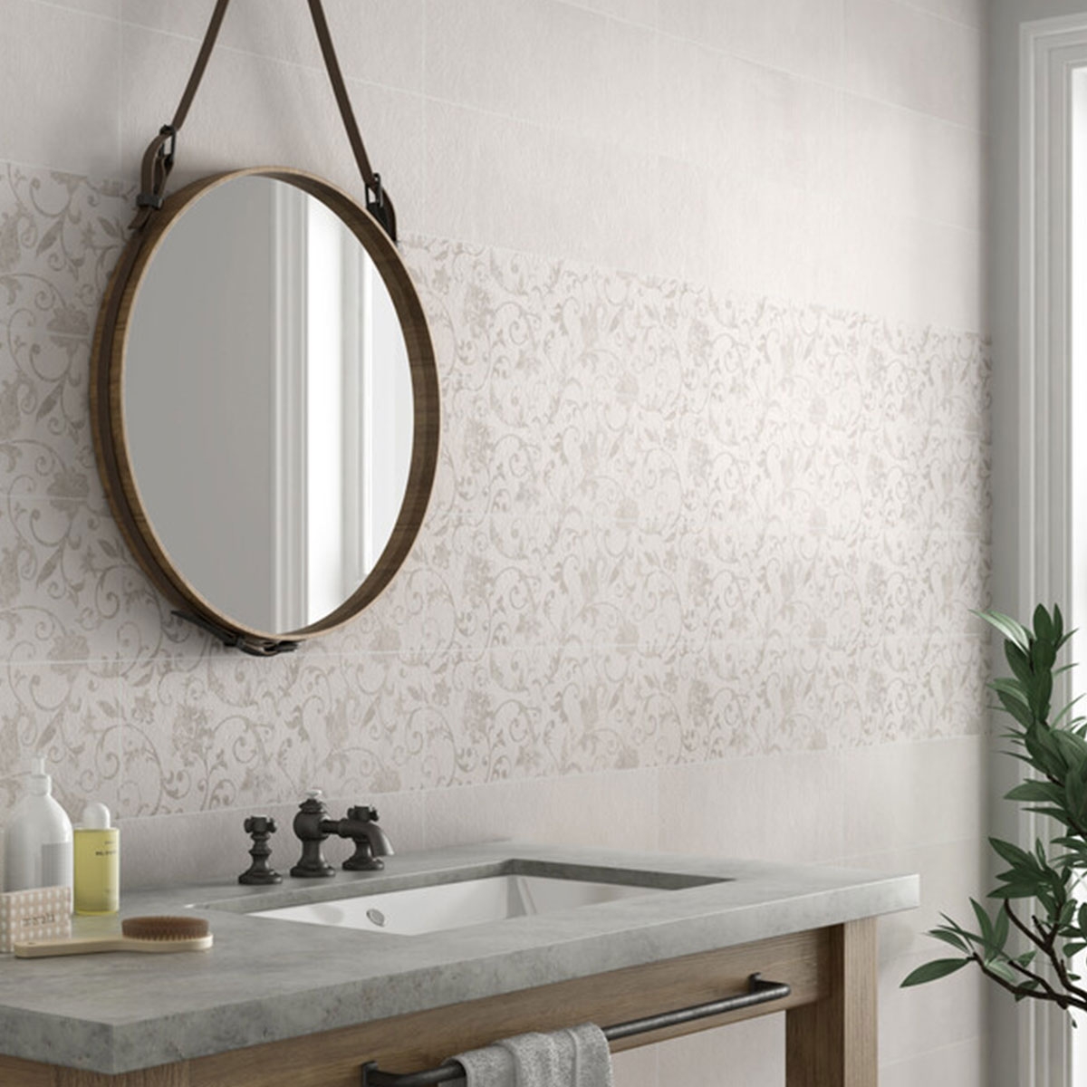 Badezimmer mit Caen Creme 20x60 Wandfliesen