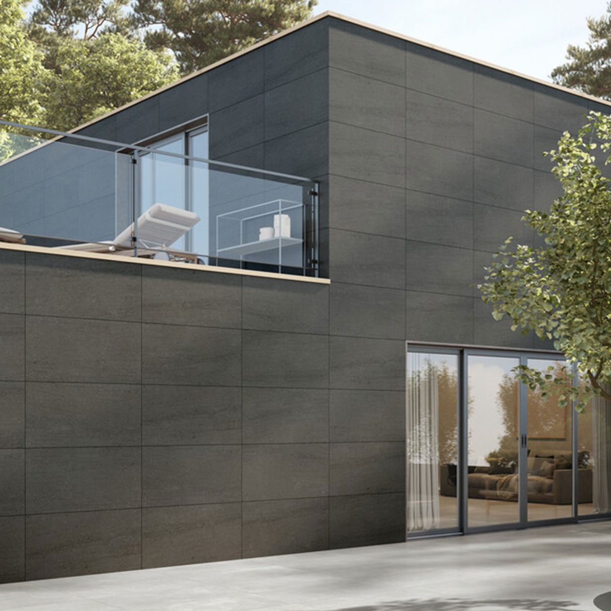 Exterior con revestimiento Calian Max Dark 60x120