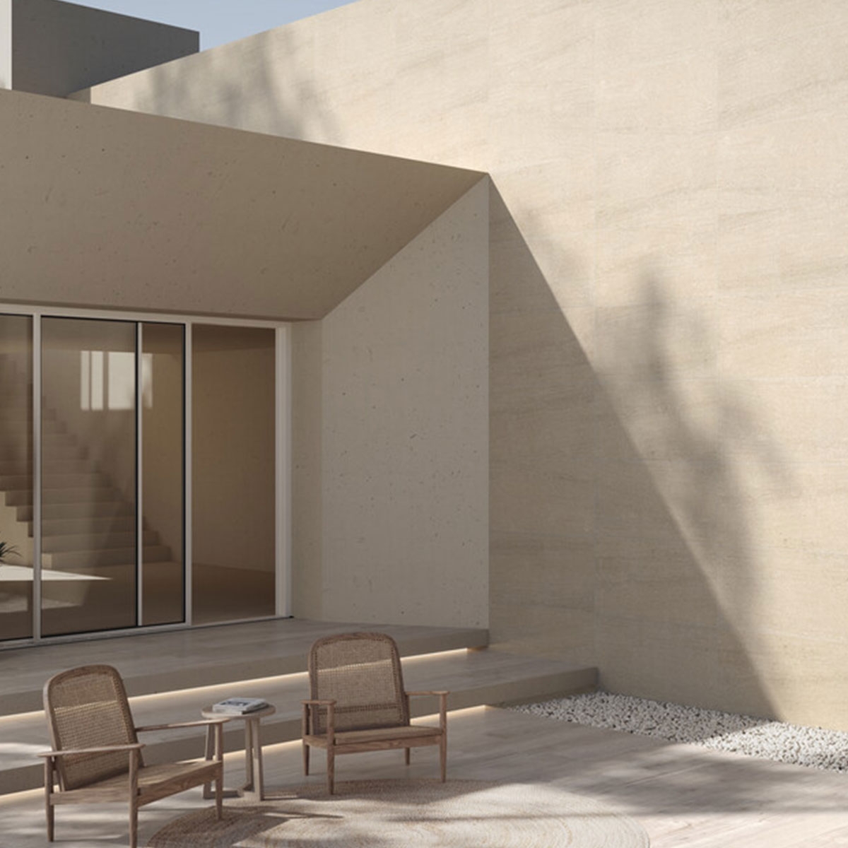 Exterior con revestimiento Calian Max Beige 60x120