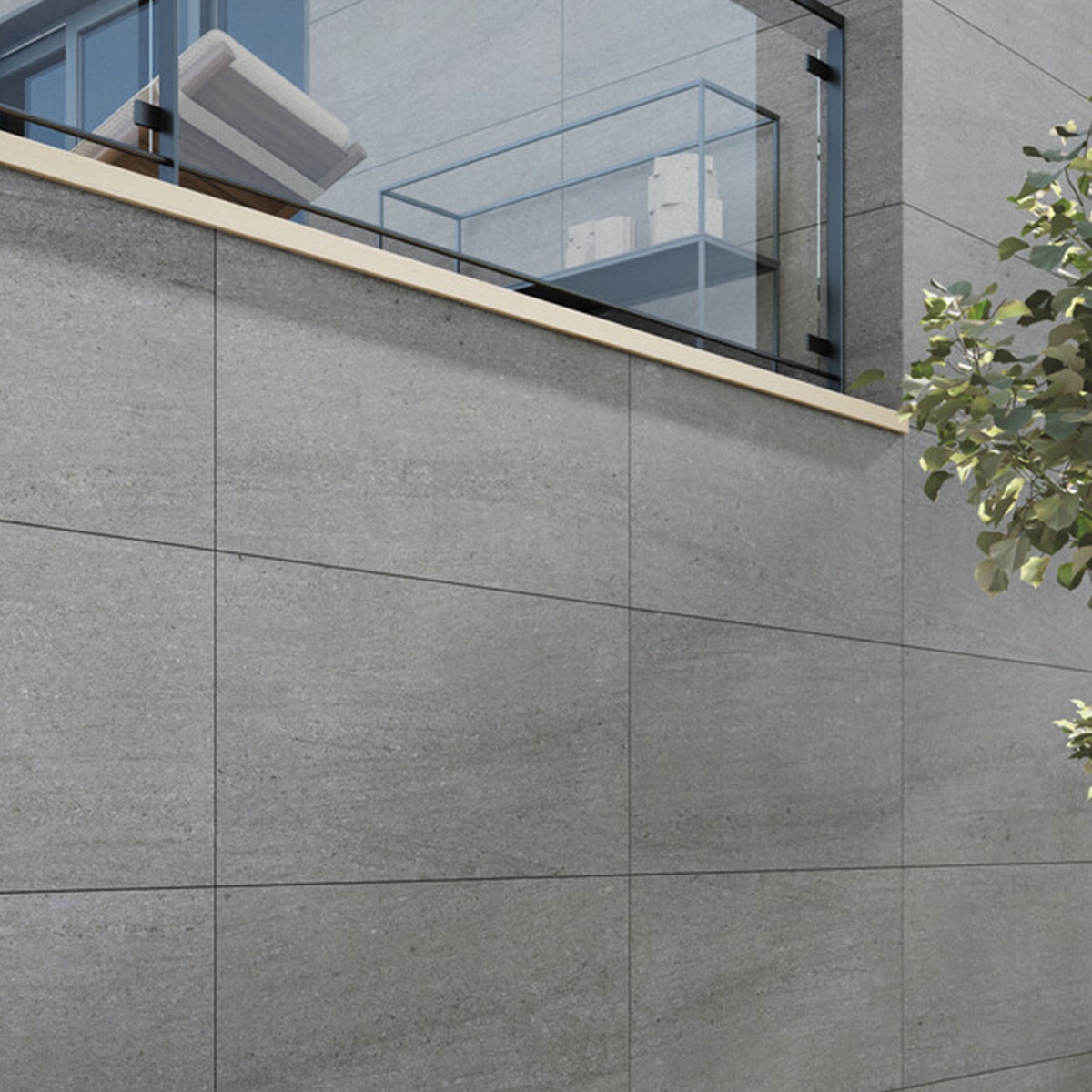 Exterior con revestimiento Calian Max Greige 60x120