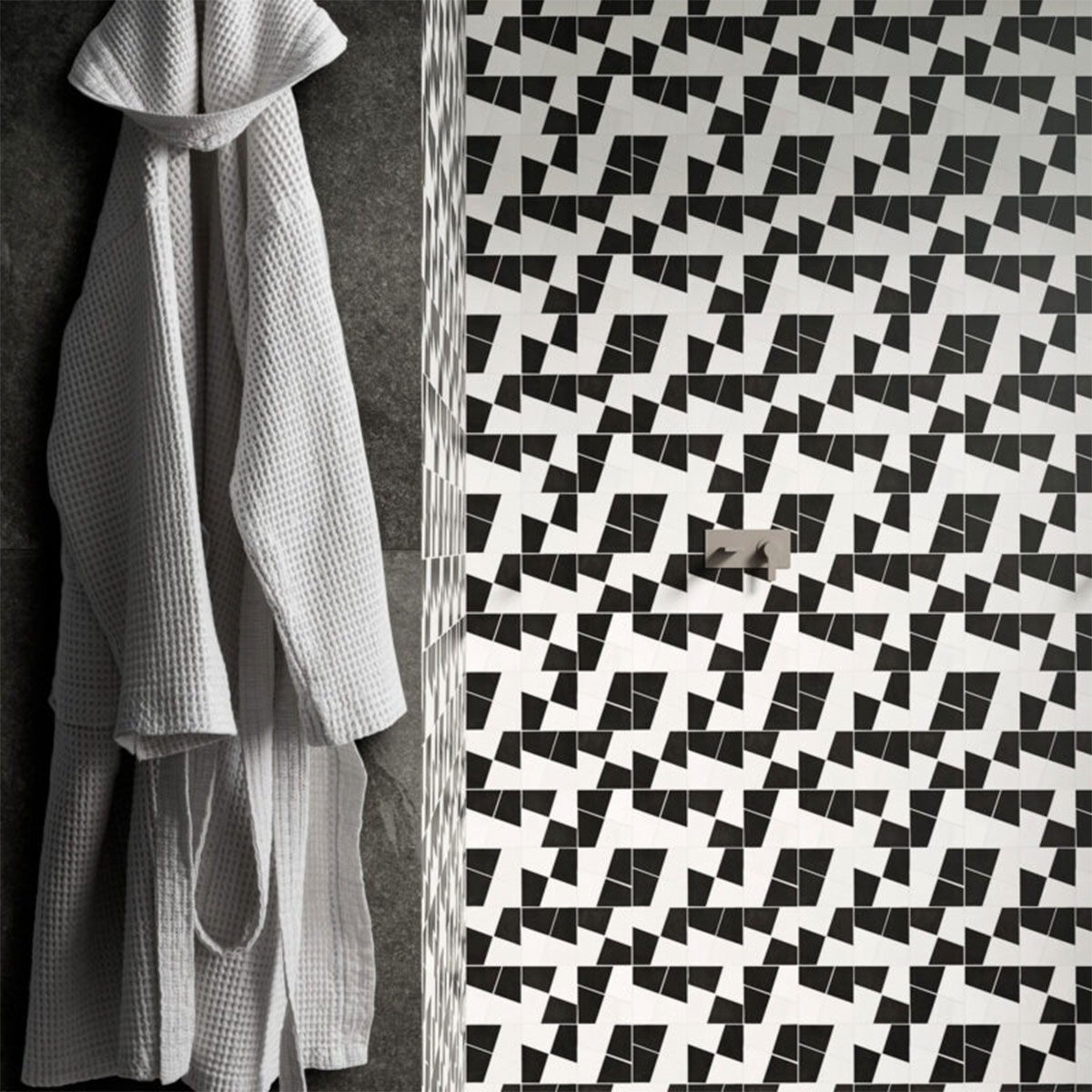 Interior com revestimento Ardesia Antracite 3D Mosaic 3D 30x30