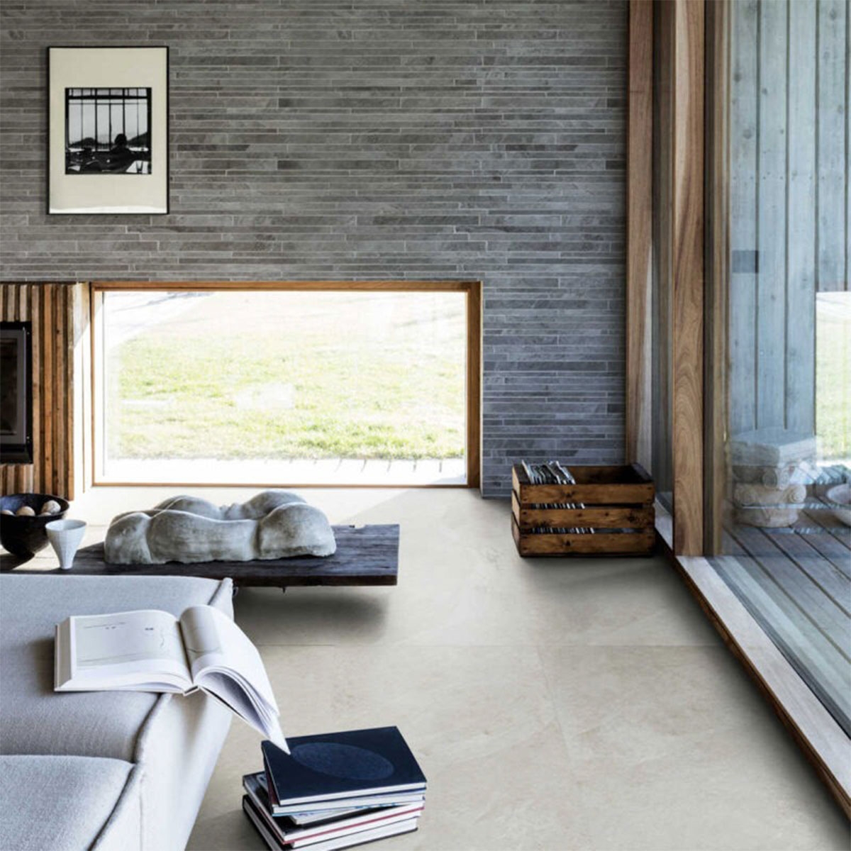 Interior com revestimento Ardesia Cenere Mosaic 30x60