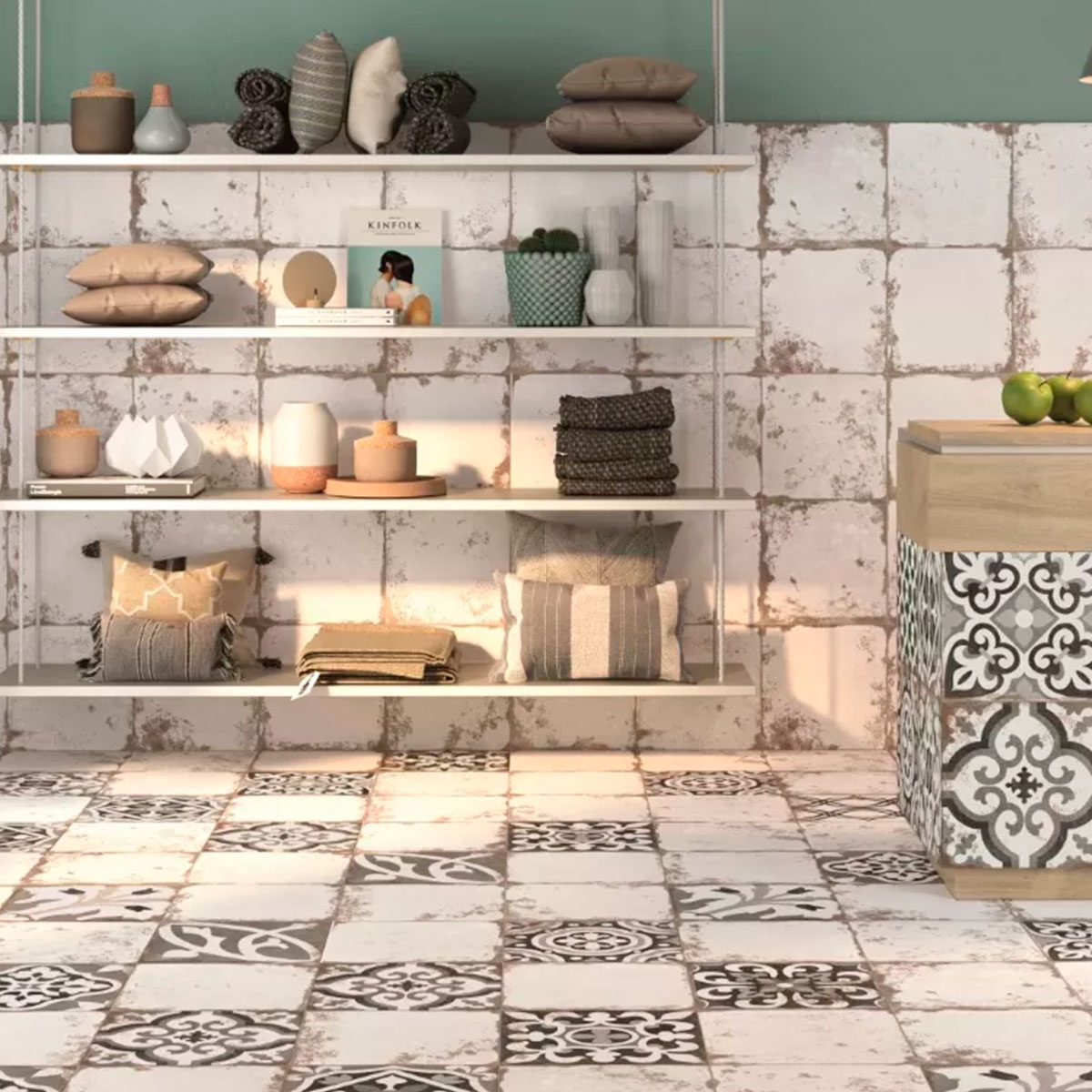 Interior con pavimento y revestimiento Antique White Antideslizante 33x33 (Caja 1,00m2)