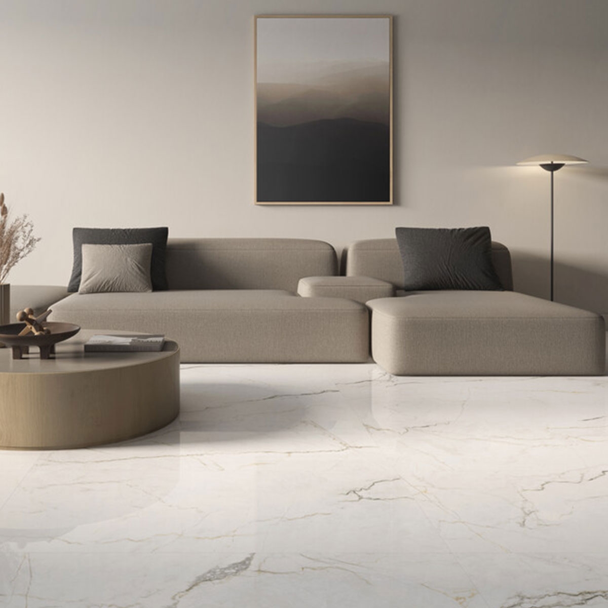 Interior com pavimento Colbert White Matte 120x120